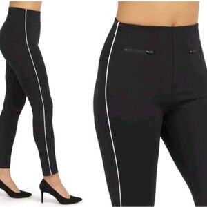 SPANX Black Ankle Ponte Pants with White Side Stripe